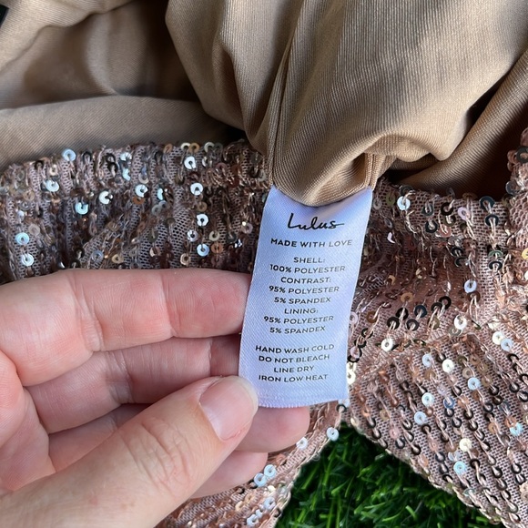 LULUS Sparkly Sweetie Rose Gold Sequin Long Sleeve Bodysuit size x small - Picture 10 of 11